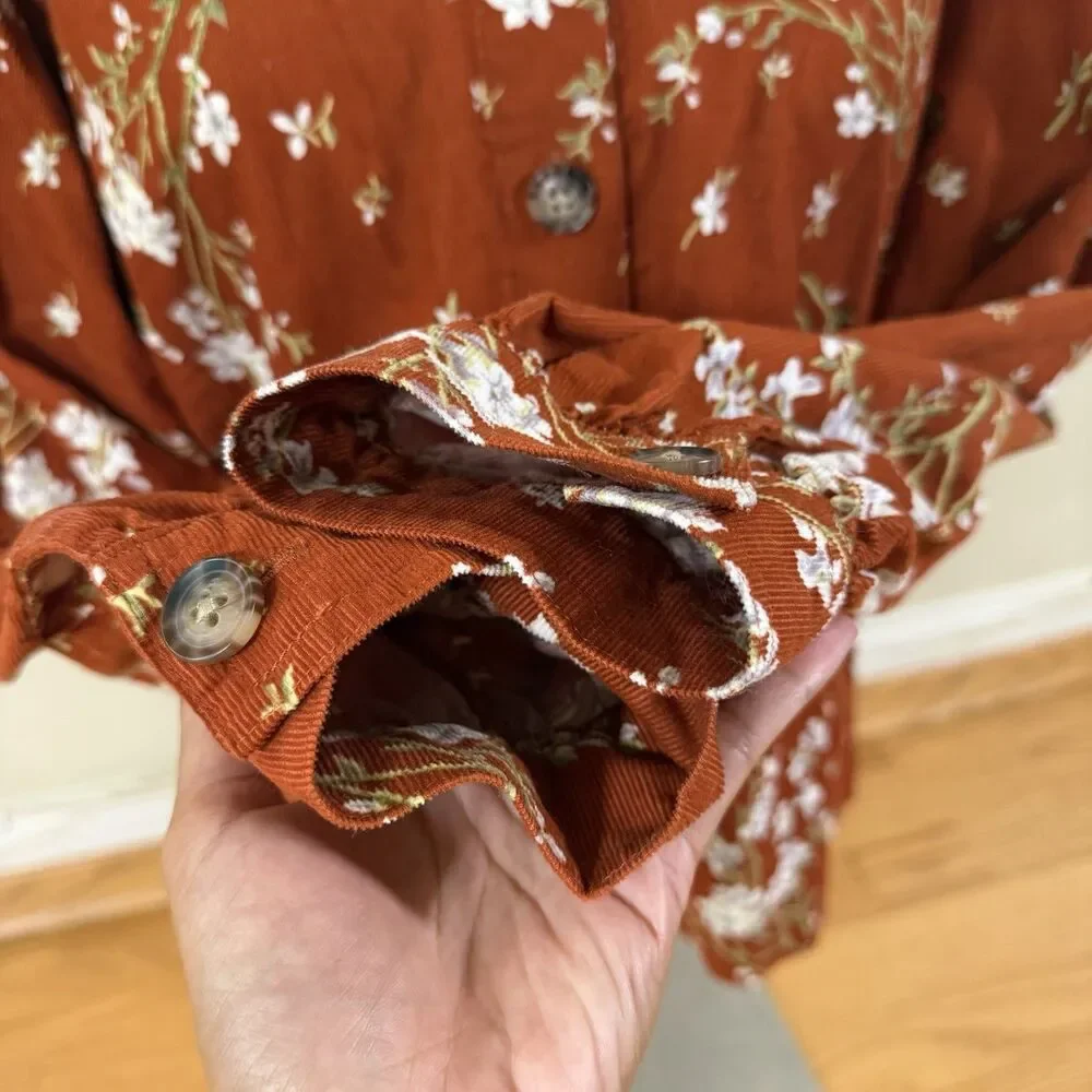 Madewell Corduroy Shirred-Sleeve Button-Front Top Farmstand Bouquet Rusty S Fall